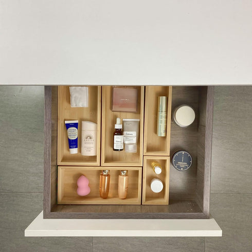 Teicui 5-Piece Pure Bamboo Drawer Organizer Set, Suitable for Kitchen Silverware, Makeup, Desk Organization