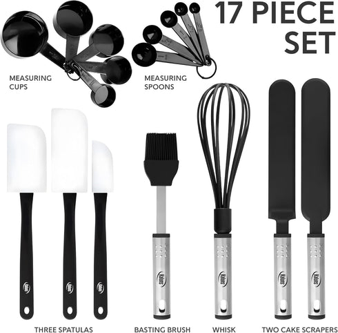 Silicone Spatula Set - 17 Piece Baking Utensils, Nylon and Stainless Steel, Non Stick Bakeware Collection