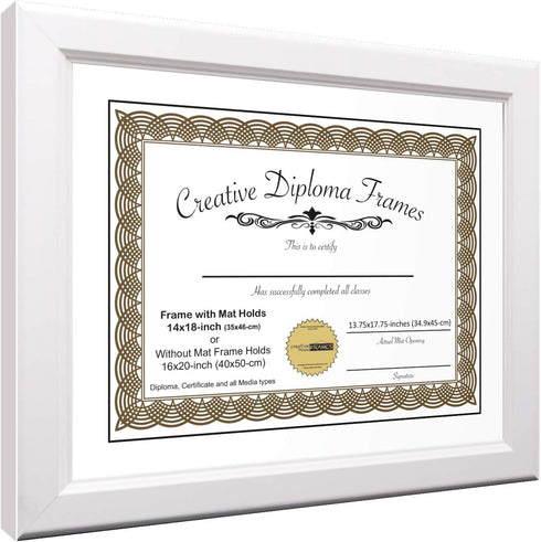 Creative 7x9 White Diploma Frame with Glass Easel, Wall Hangers, Holds 10x12 Media without Mat