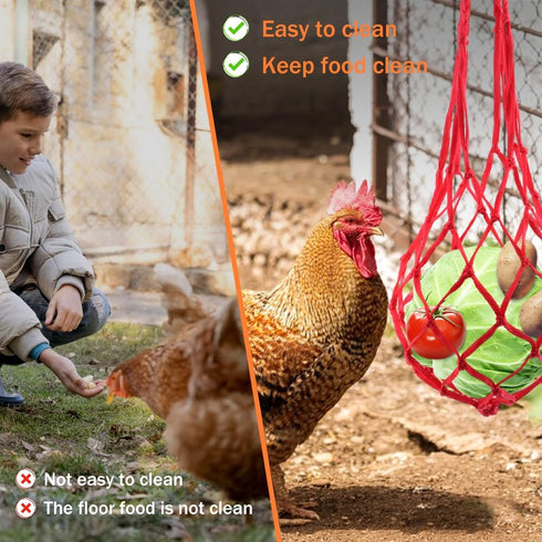 Ranjaner 4pcs Duck(4 Chicken Vegetable Hanging Feeder Polyester Chicken Vegetable String Bag with Metal Hooks in Coop