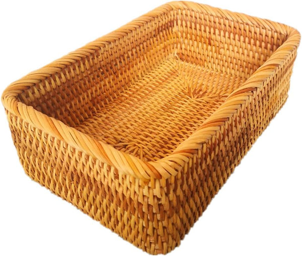 Handmade Rectangle Wicker Fruit Box - Rattan Tray Magazine Organizer and Small Objects Container