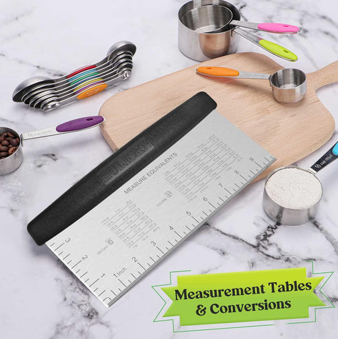 HULISEN Large Bench Scraper for Baking - 10 inch Dough Pastry Scraper with Measuring Scale, Stainless Steel Cake Scraper