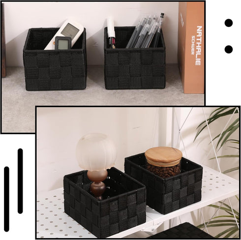 Drawer Organizer Bins, Woven Storage Box Set of 6, Stackable Cube Baskets for Organizing Drawers and Shelves.
