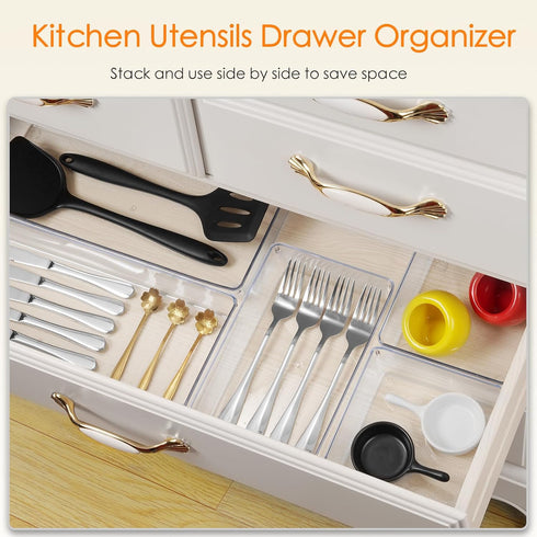 Criusia Drawer Organizer, 10 Pack Large Clear Plastic Organizers Set, Versatile Bathroom and Vanity Drawer Storage