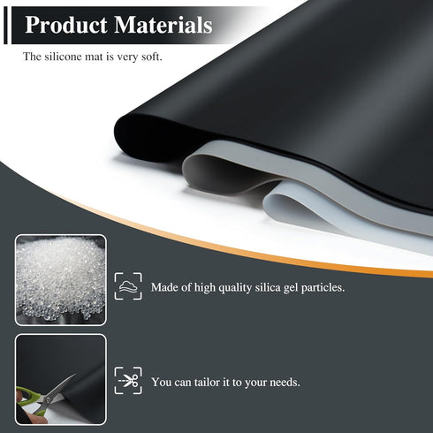YACEYACE 2Pcs Black Silicone Mats, 15.7"x 11.8" Placemats for Kitchen Counter, Baking, Jewelry