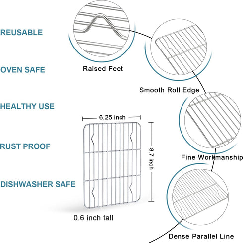 TeamFar Toaster Oven Pan with Rack & Mat, 9.3’’ x 7’’ Mini Baking Pan Cooling Rack with Silicone Mat Set of 3