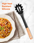 Silicone Pasta Fork, Kitchen Heat Resistant Noodle Spoon Server, BPA Free Spaghetti Strainer, 12.8 inch (Black)