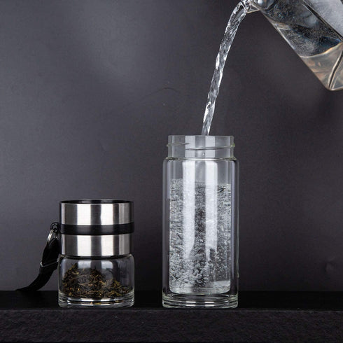 PARACITY Glass Tea Infuser Bottle, Double Wall Borosilicate Travel Tumbler Mug for Loose Leaf Herbal Tea, 13 OZ