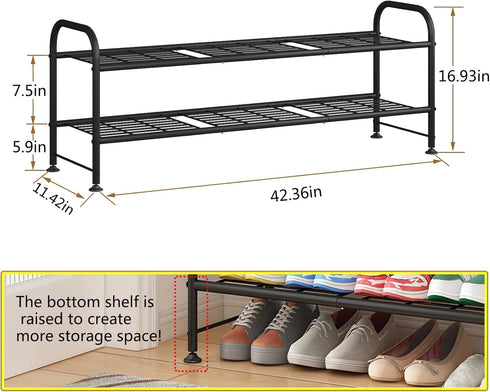 2 Closet LINZINAR Shoe Rack Tier Storage Organizer for Entryway Metal Black