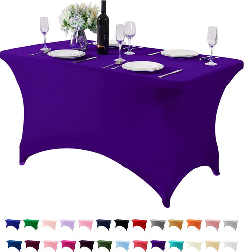 Spandex Table Cover for 4FT Table, Universal Fitted Stretch Tablecloth for Party, Banquet, Wedding (Purple)