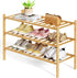 Kitsure Bamboo Wooden Shoe Rack for Closet - Stackable Shoe Organizer with