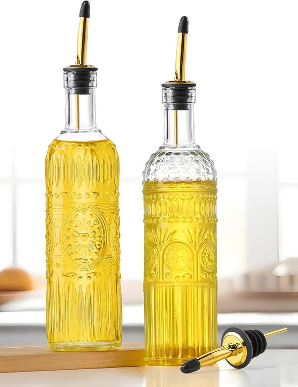 Ruiao 2 Pcs Olive Oil Dispenser Bottle for Kitchen,17oz Clear Glass Cooking Oil