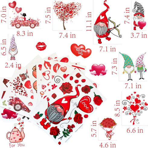 149Pcs Valentine's Day Window Clings Decorations - Heart Decal Party Ornaments, Removable Vinyl Stickers