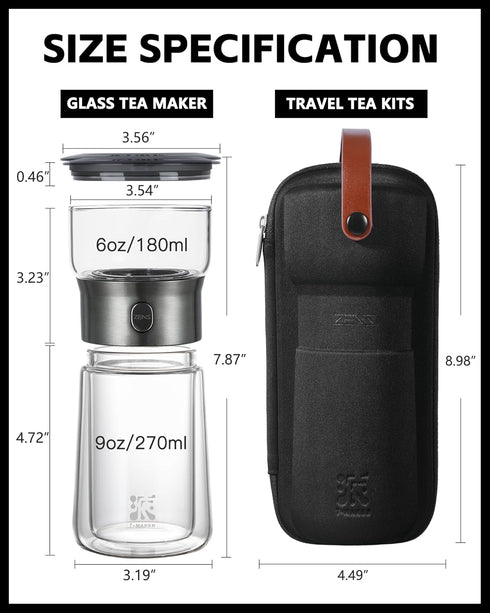 ZENS Modern Glass Tea Infuser Teapot, Smart One Touch Tea Maker for Loose Tea Diffusers with Insulated Mug and Portable