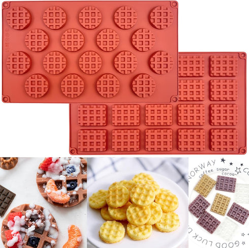Aswewamt 2 Pcs Silicone Mold for Rectangle Round Waffle, 18-Cavity 20-Cavity Mini Waffle Cookie Baking