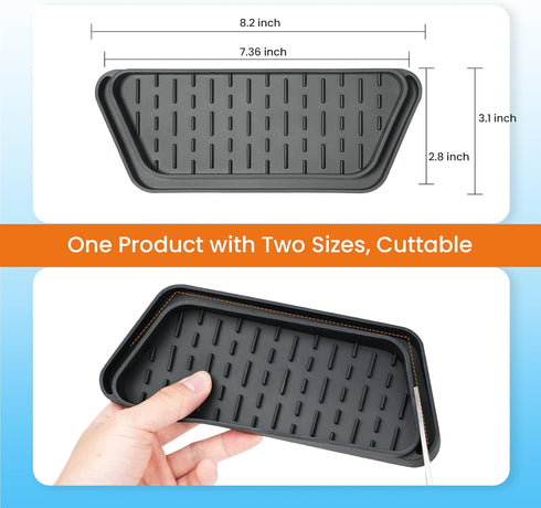 Crystala Filters Non-slip Cuttable fridge water Dispenser Drip Tray, Fridge Water Dispenser Drip Tray Prevents Water Splashes, 2 Pack (Rectangular, Black)