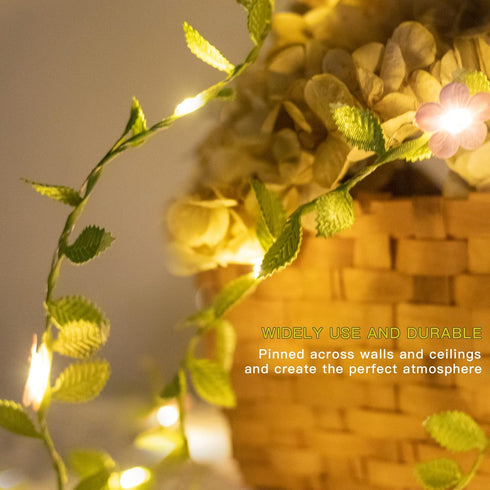 2 Packs 48 Vigdur Vine Lights - Tiny Leaf Ivy String Lights with Cherry Blossom Lights Battery Powered Waterproof Fairy
