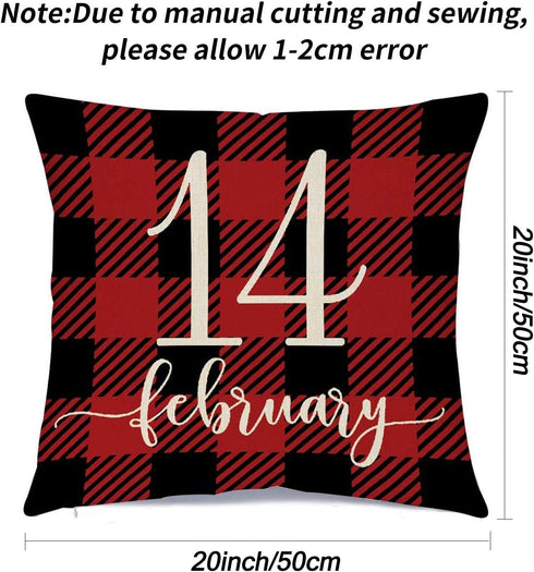 Ueerdand Set of 4 Valentines Day Pillow Covers, 20x20 inch Red Black Buffalo Check Decorative Cushion Cases