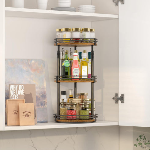 3-Tier Counter Countertop Across-Star Lazy-Susan-Organizer-Spice-Rack, Rotating Spice Organizer For Cabinet Pantry