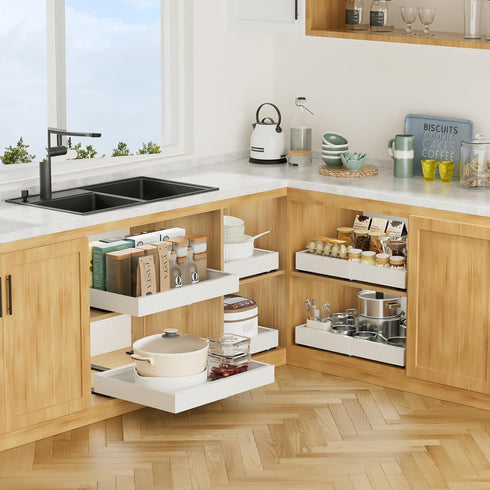 Pull Out Cabinet Organizer, Expandable Pull Out Drawers (12.6"-20.5") for Kitchen Cabinet Organization - 1 Pack White