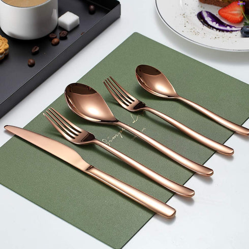 Silverware Set 20 Pieces, Stainless Steel Copper Flatware Set, Titanium Plating Rose Gold Cutlery for Service Set