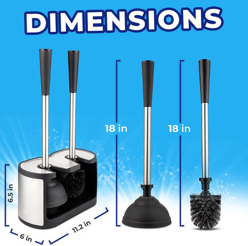 Set 18-in 2025 UMIEN Toilet Brush and Plunger - Updated No-Rust - Stainless Steel Design - Long Handles