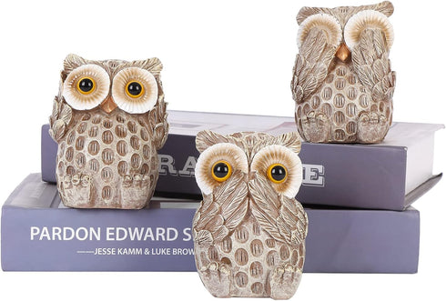 Set 3 of Owl Statues Home Dcor, Cute Owl Figurines for Shelf, Living Room Bedroom Office Desktop, Bookshelf, Animal