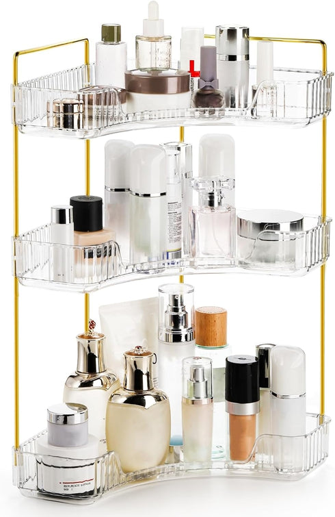 Cididu 3 Tiers Corner Bathroom Counter Organizer, Clear Countertop Shelf Storage Rack,