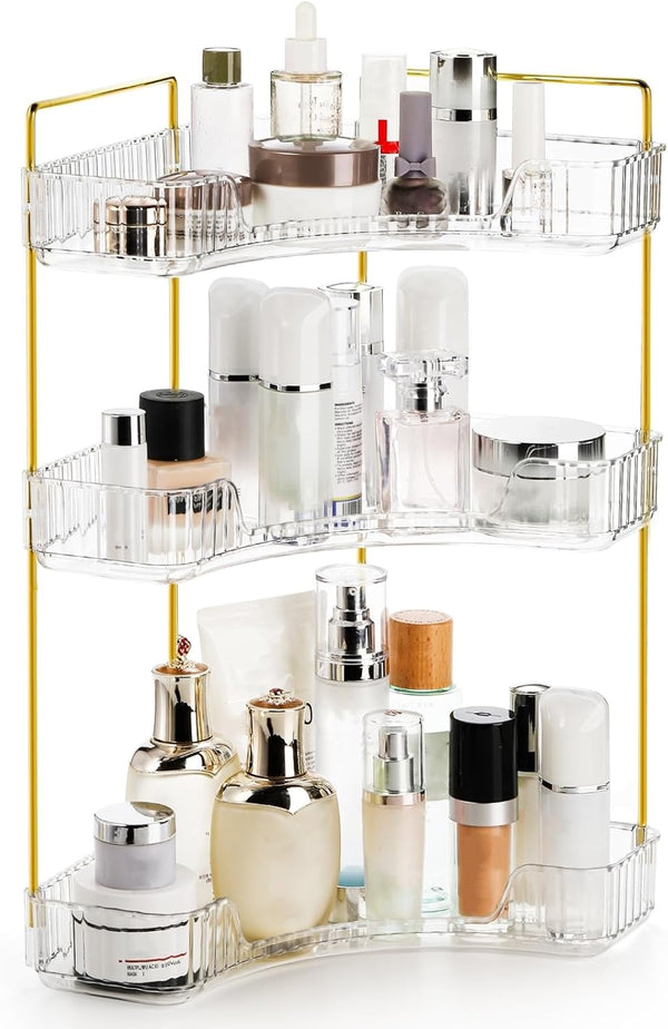 Cididu 3 Tiers Corner Bathroom Counter Organizer, Clear Countertop Shelf Storage Rack,