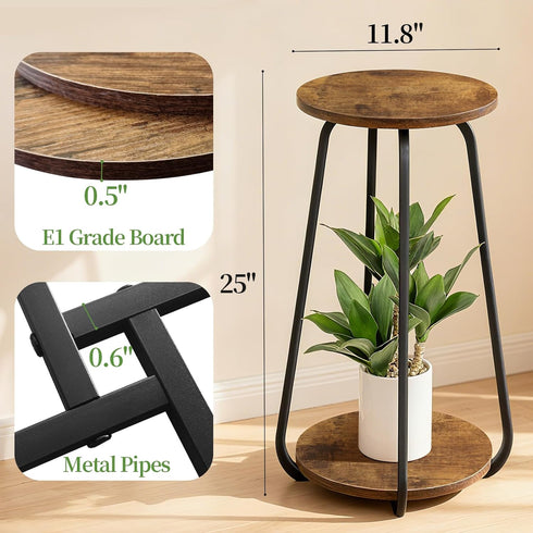 2 Plant Stand Indoor, Tier Plant Shelf Pedestal Stand Flower Stand, Metal Wood Plant Stands for Indoor Plants Living