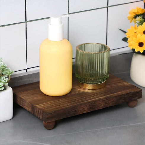 Counter Brown,12 7 Inch) Amyhill Wood Pedestal Stand Kitchen Soap Tray Farmhouse Wooden Riser Stand for Kitchen