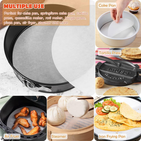 9 Inch Round Parchment Paper - Set of 200 Non Stick Baking Rounds for Springform Pan, Air Fryer & More