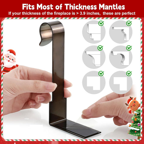 4 Pack Adjustable Christmas Stocking Holders for Mantle | Non-Skid Lightweight Hooks for Fireplace Home Decor