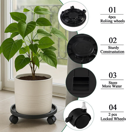 Tulpeed 5 Pack 13 Inch Rolling Plant Stand with Wheels Plant Caddy with Wheels Heavy Duty Plant Dolly Roller Base