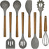 Umite Chef Silicone Cooking Utensil Set, 8-Piece Kitchen Gadgets with Acacia Wooden Handles, Grey