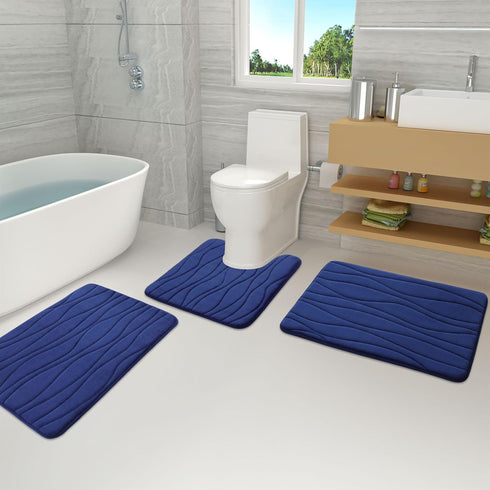 Buganda Memory Foam Bathroom Rug Mat 44x24, Extra Soft Absorbent Non-Slip Machine Washable Bath Rugs for Floor, Navy
