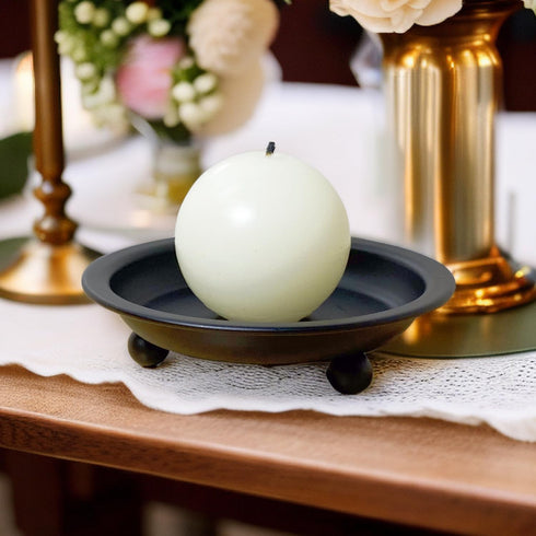 2 Pcs Candle Plate Iron Candle Holder for Pillar Candles, Black Metal Stand for Dining Table Decor
