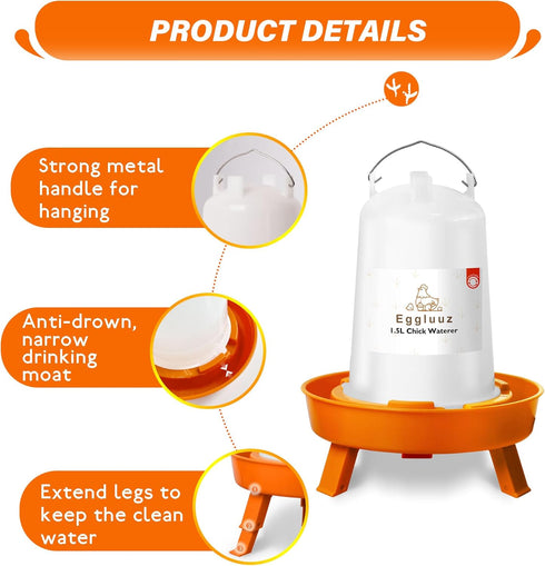 Eggluuz Set, 1L 1.5L 3 Chick Feeder and Waterer Kit Automatic Chicken Feeder and Waterer Chick Feeder and Chick Waterer
