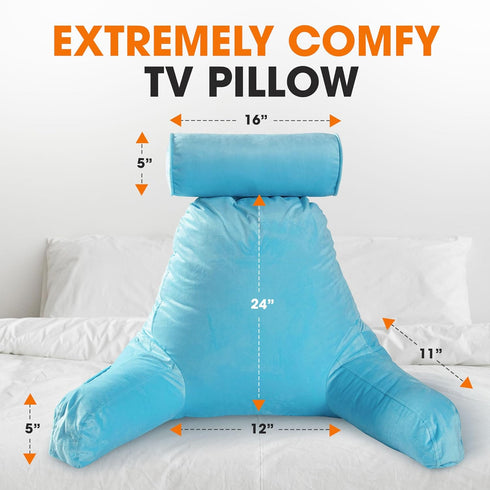 Cheer Collection Reading Pillow Chair - Chair Pillow with Arms and Detachable Neck Bolster for Bed & Couch - Machine