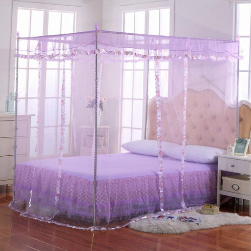 Twin Canopy Bed Curtains, 4 Corner Canopy for Beds, Twin Size, Purple, Bedroom Home Decor