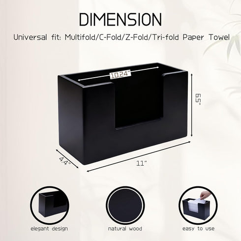 Black Pine Wood Paper Towel Dispenser, Wooden Napkin Holder, Paper Towel Holder for Bathroom, Kithchen, and Office