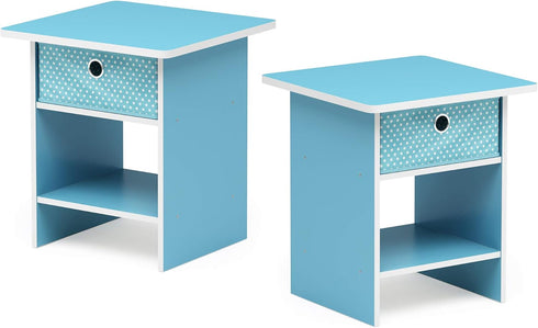 2-Pack, Furinno Dario End Table / Side Table / Night Stand / Bedside Table with Bin Drawer, Light Blue/Light Blue