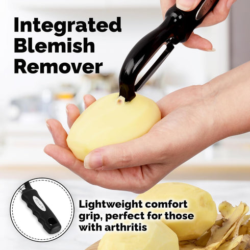 Zulay Kitchen Premium Vegetable Peeler - Swivel Peeler with Razor Sharp Stainless Steel Blades, Ergonomic Handle, Black