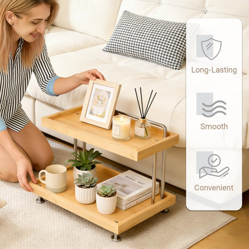Bamboo Two-Tier Organizer for Kitchen, Bathroom, and Office - Sturdy Storage Rack