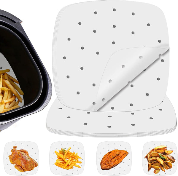Numola 100 Pcs Air Fryer Liners, Disposable Parchment Paper, 8 Inch Perforated Sheets for Baking