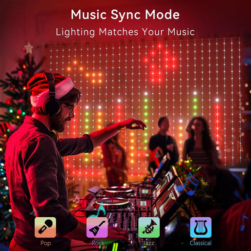 441 5.5x5.6FT AI Smart Curtain Lights, LEDs Indoor Color Changing Lights, Music Sync Dynamic DIY, for Valentine's Party