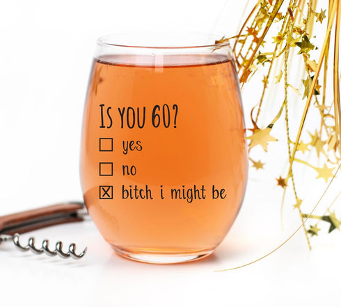 60th Birthday Gifts for Women and Men, Funny Wine Glass, 60 Year Old Party Supplies, 15oz