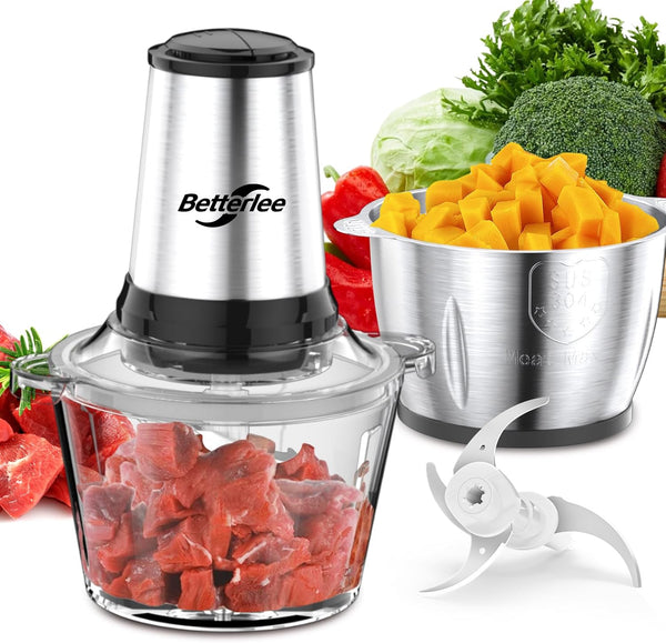 Betterlee Electric Food Processor, Meat Grinder with Two 8 Cups Bowls, 2 Speed Onion Chopper for Meats