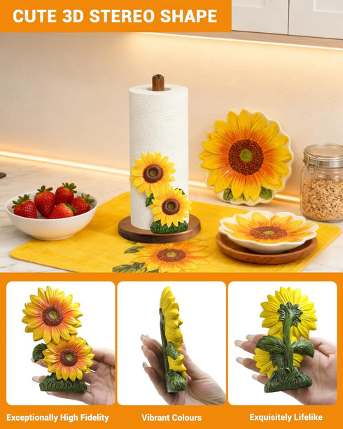 GAJ Counter 3D Sunflower Paper Towel Holder - Sunflower Decor for Kitchen Farmhouse Bathroom - Gifts for Women Mom