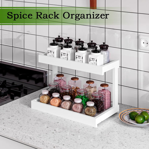 MARTY 2 Tier Spice Rack Organizer for Countertop, 15.8''L White Desktop Storage Organizer for Kitchen, Bathroom,